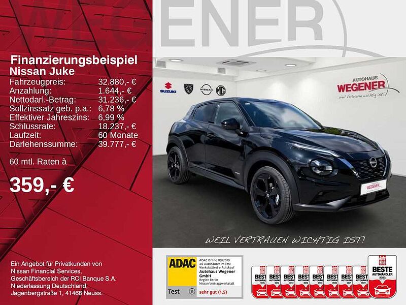 Nissan Juke 1.6 HYBRID 143 PS 4AMT TEKNA 360° Rundumsicht  Sitzheizung-vorne 19'LM-Felgen